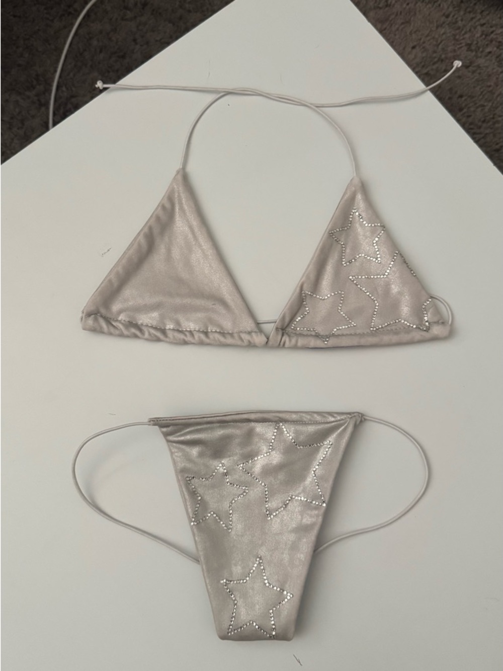 Silver micro bikini with rhinestones